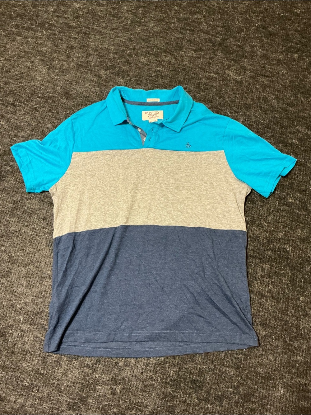 Original Penguin Men's Three-Tone Polo - Teal, Gray & Navy Blue